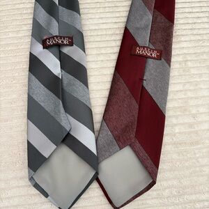 Austin Manor (2) Gray and Burgundy Silk Ties with Diagonal Stripes